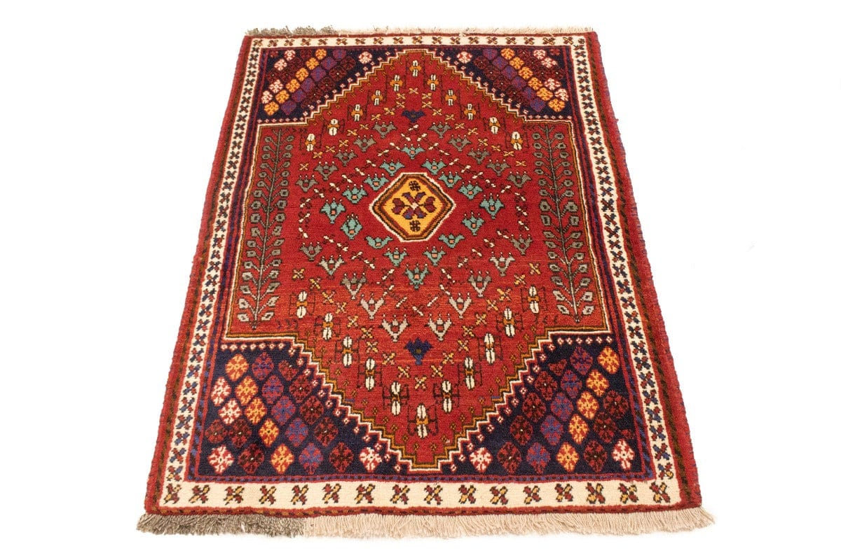 Scarlet Red Tribal 3'5X4'9 Shiraz Persian Rug