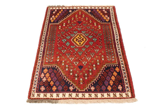 Scarlet Red Tribal 3'5X4'9 Shiraz Persian Rug