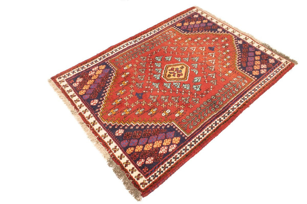 Scarlet Red Tribal 3'5X4'9 Shiraz Persian Rug
