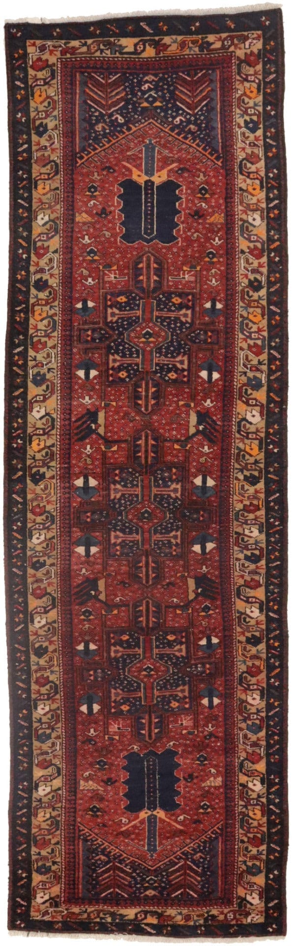 Semi Antique Purple Tribal 3'5X11 Ardabil Persian Runner Rug