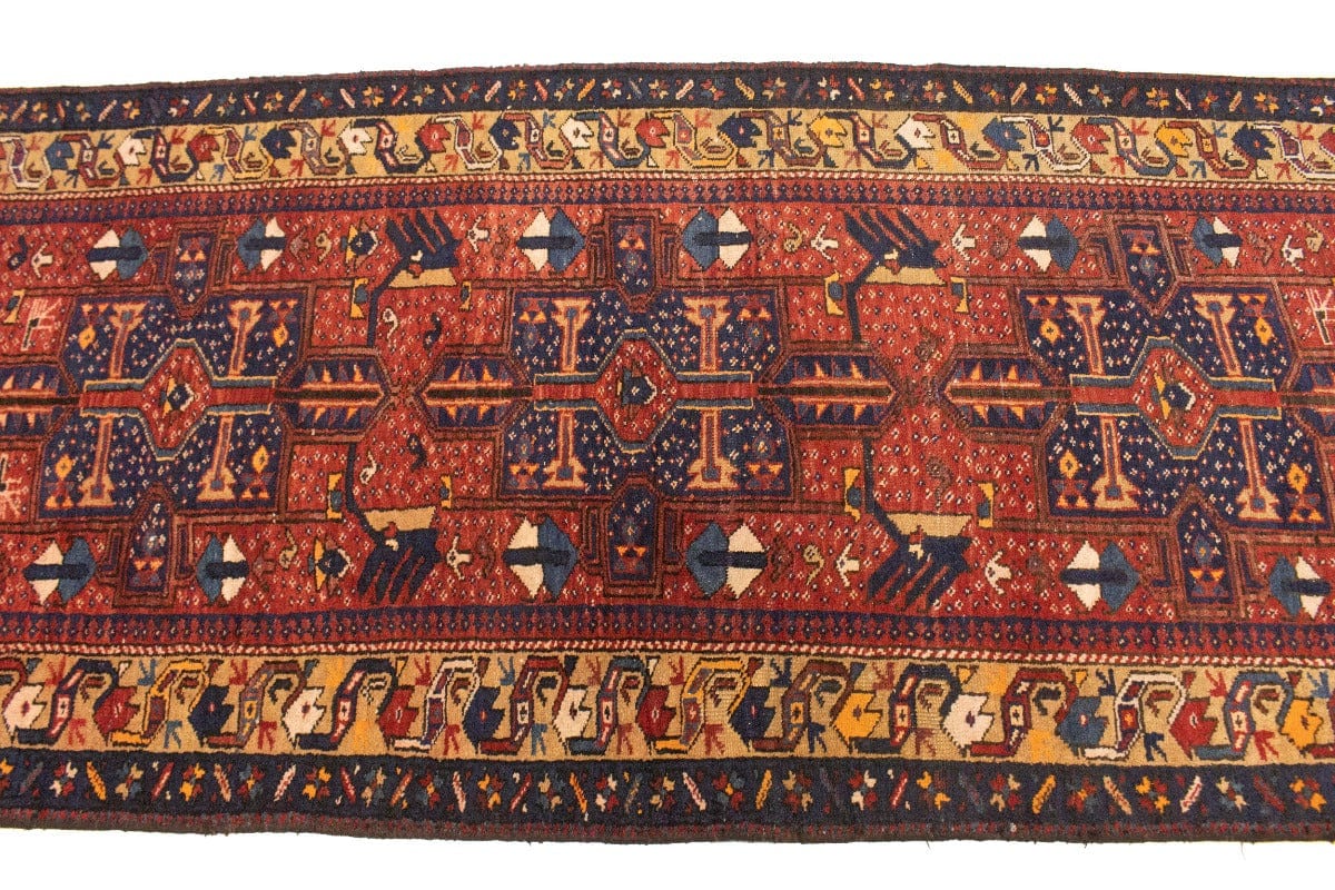 Semi Antique Purple Tribal 3'5X11 Ardabil Persian Runner Rug