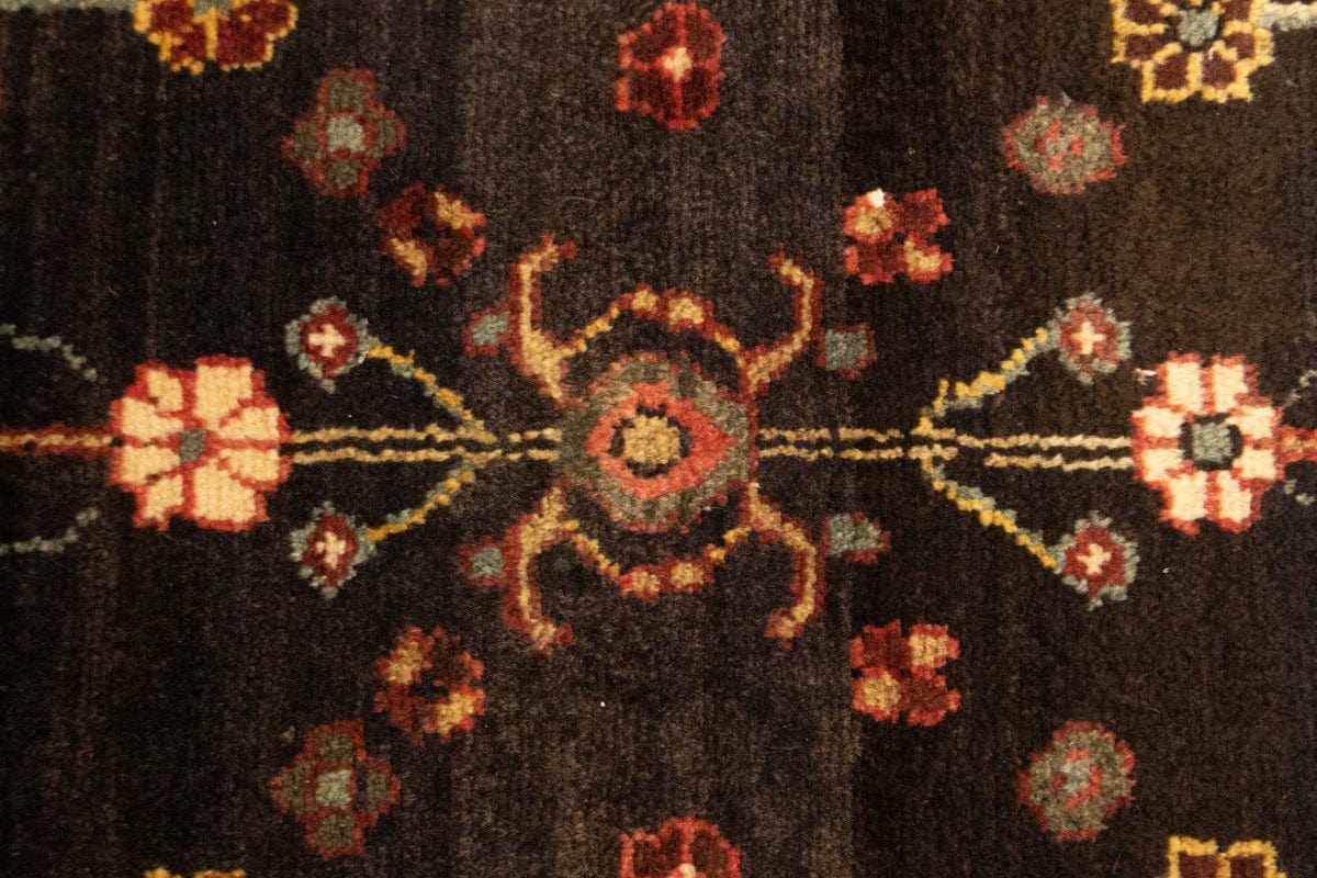 Semi Antique Dark Brown Floral 3'4X13'5 Hamedan Persian Runner Rug