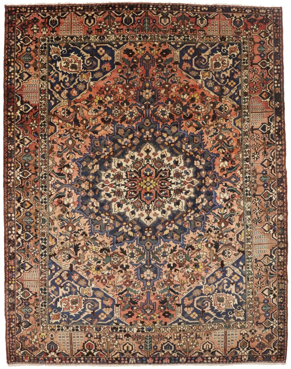 Antique Rusty Peach Floral 10X13 Bakhtiari Persian Rug