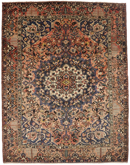 Antique Rusty Peach Floral 10X13 Bakhtiari Persian Rug