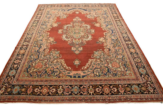 Antique Scarlet Red Traditional 10'6X14'7 Mahal Persian Rug