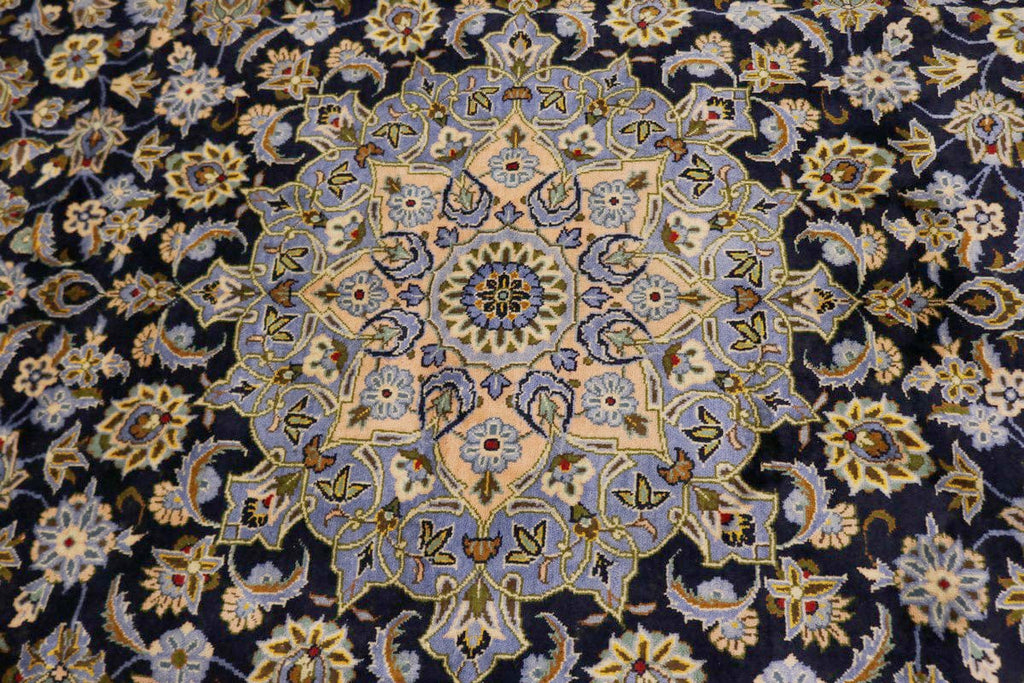 Vintage Navy Blue Traditional 10X14 Kashan Persian Rug