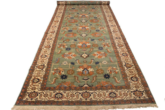 Green Floral 10X27 Heriz Sultanabad Persian Rug
