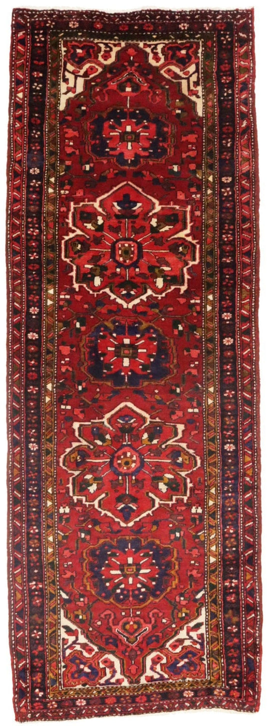 Vintage Red Floral 3'6X10 Heriz Goravan Persian Runner Rug