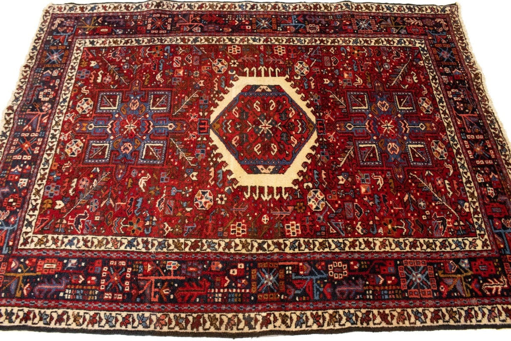 Vintage Red Geometric 5X6 Karajeh Persian Rug
