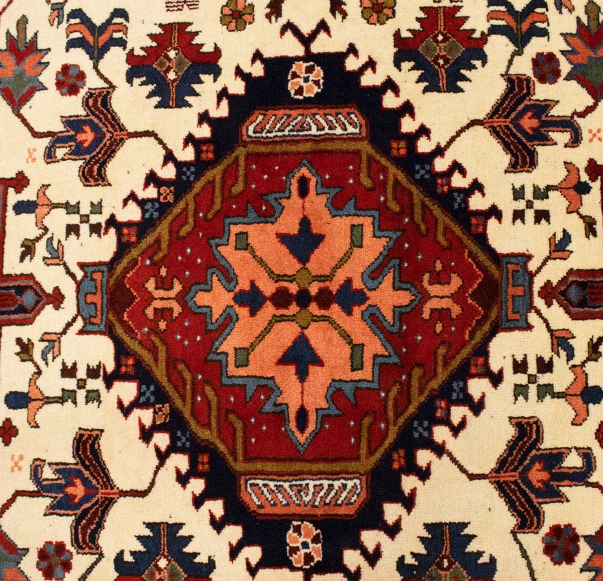 Vintage Cream Tribal 5X8 Karajeh Persian Rug