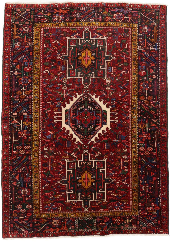 Vintage Red Geometric 4'7X6'6 Karajeh Persian Rug