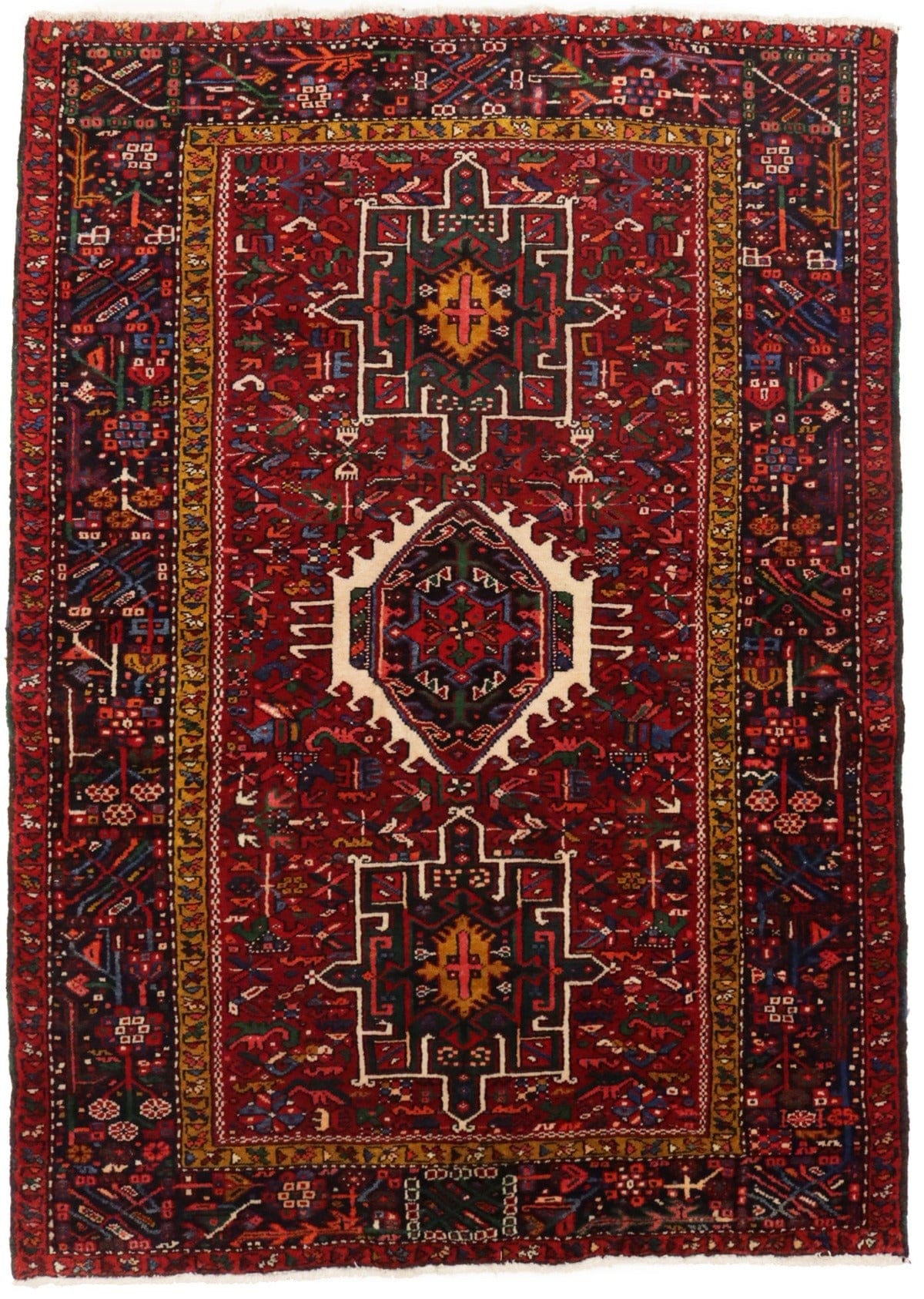 Vintage Red Geometric 4'7X6'6 Karajeh Persian Rug