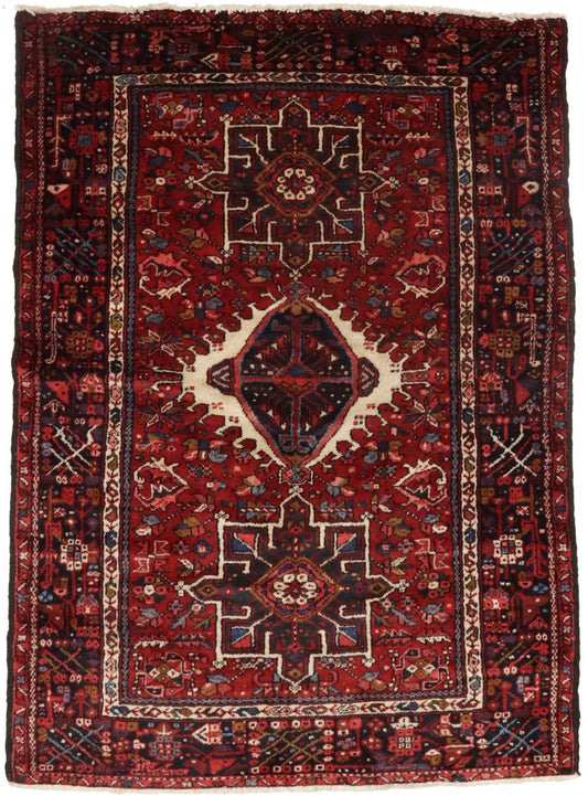 Semi Antique Red Tribal 4'6X6'3 Karajeh Persian Rug