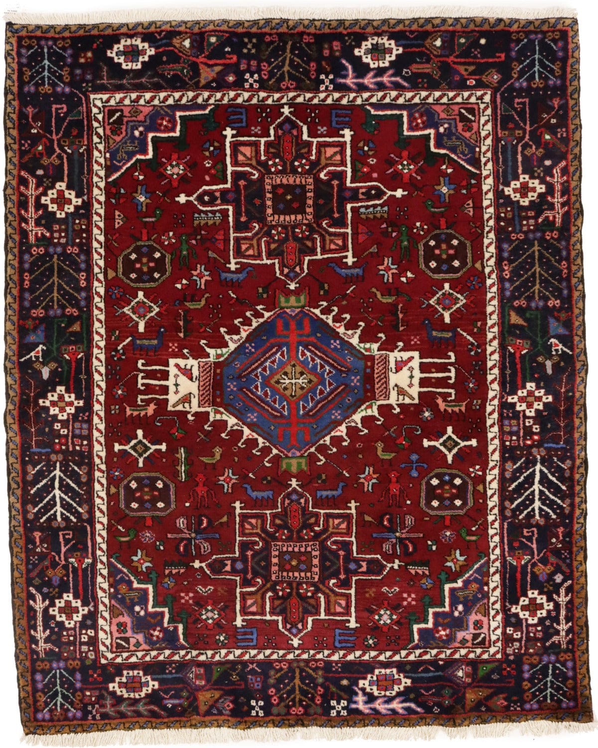 Vintage Dark Red Geometric 5'2X6'5 Karajeh Persian Rug