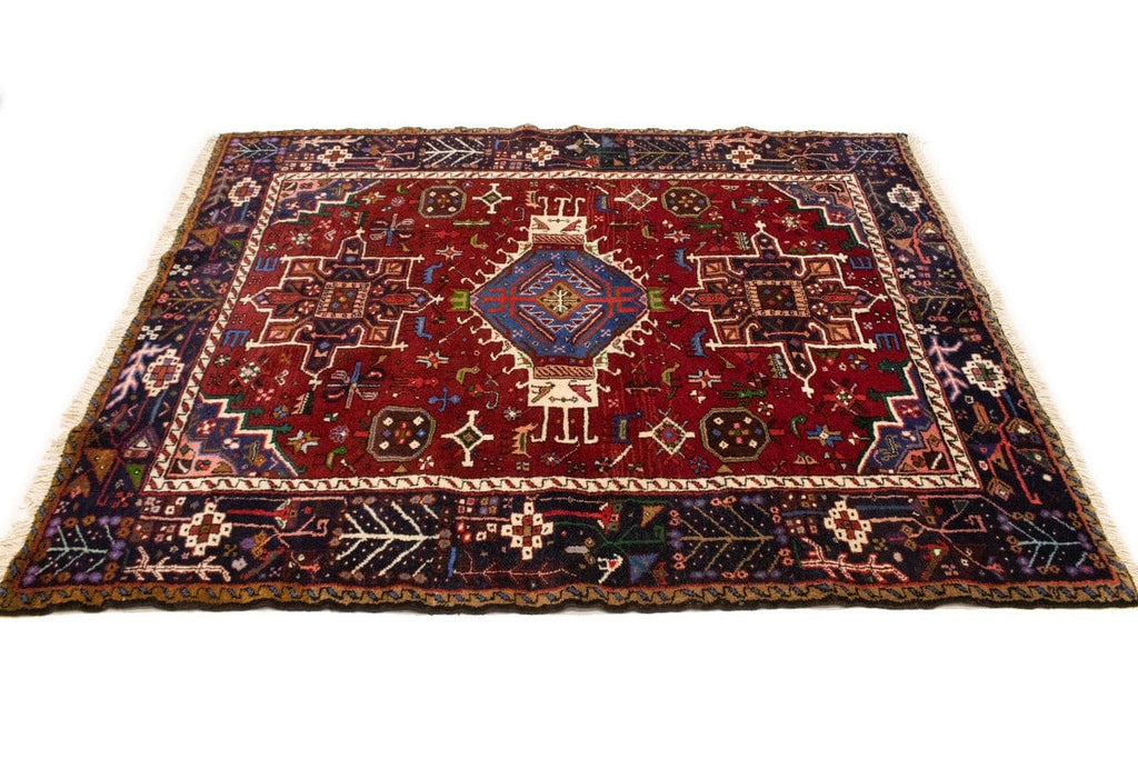 Vintage Dark Red Geometric 5'2X6'5 Karajeh Persian Rug