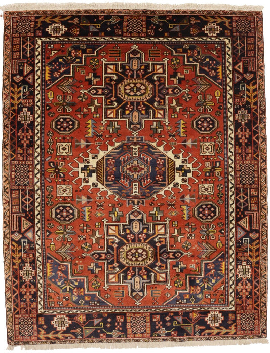 Semi Antique Rust Orange Tribal 5'2X6'7 Karajeh Persian Rug