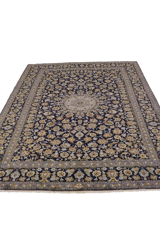 Vintage Navy Blue Traditional 10X13 Kashan Persian Rug