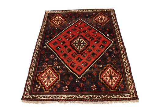 Vintage Orange-red Tribal 4X5 Shiraz Persian Rug