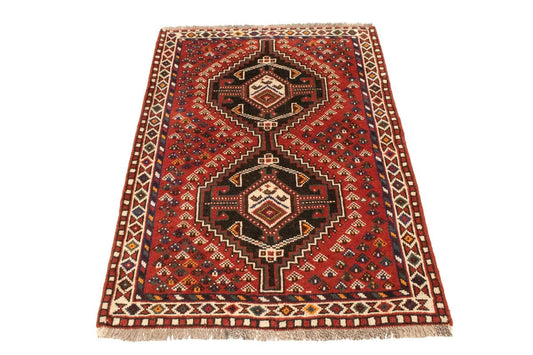 Vintage Rusty Red Geometric 3'6X4'9 Shiraz Persian Rug