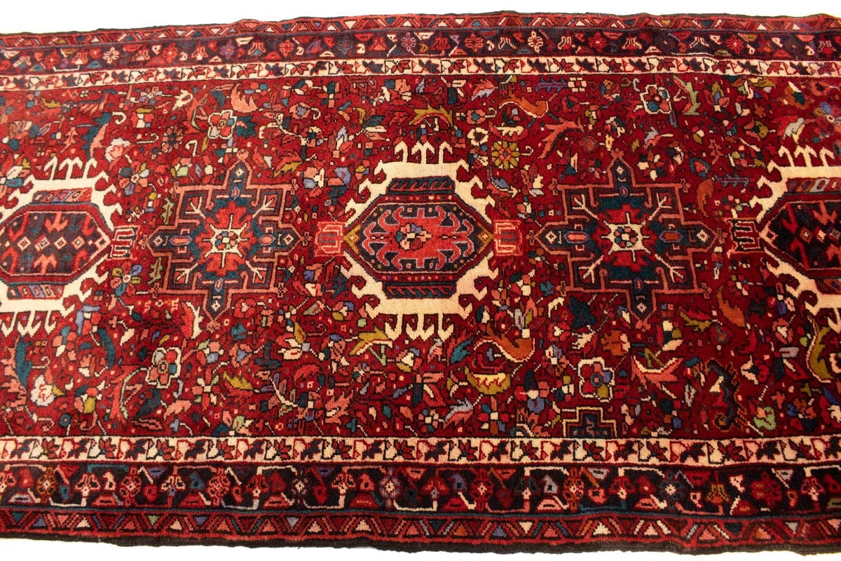 Vintage Red Geometric 4X11 Karajeh Persian Runner Rug