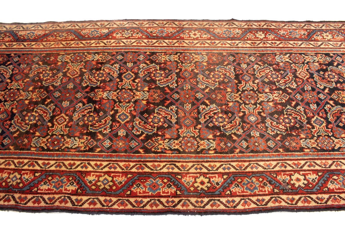 Semi Antique Floral Charcoal 4X11 Mahal Persian Runner Rug