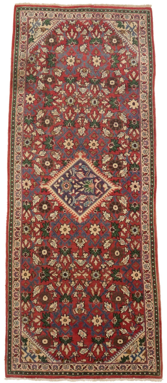 Vintage Red Floral 4X9'5 Mahal Persian Runner Rug