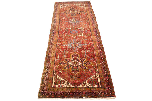 Semi Antique Red Traditional 4'5X12'8 Heriz Persian Runner Rug