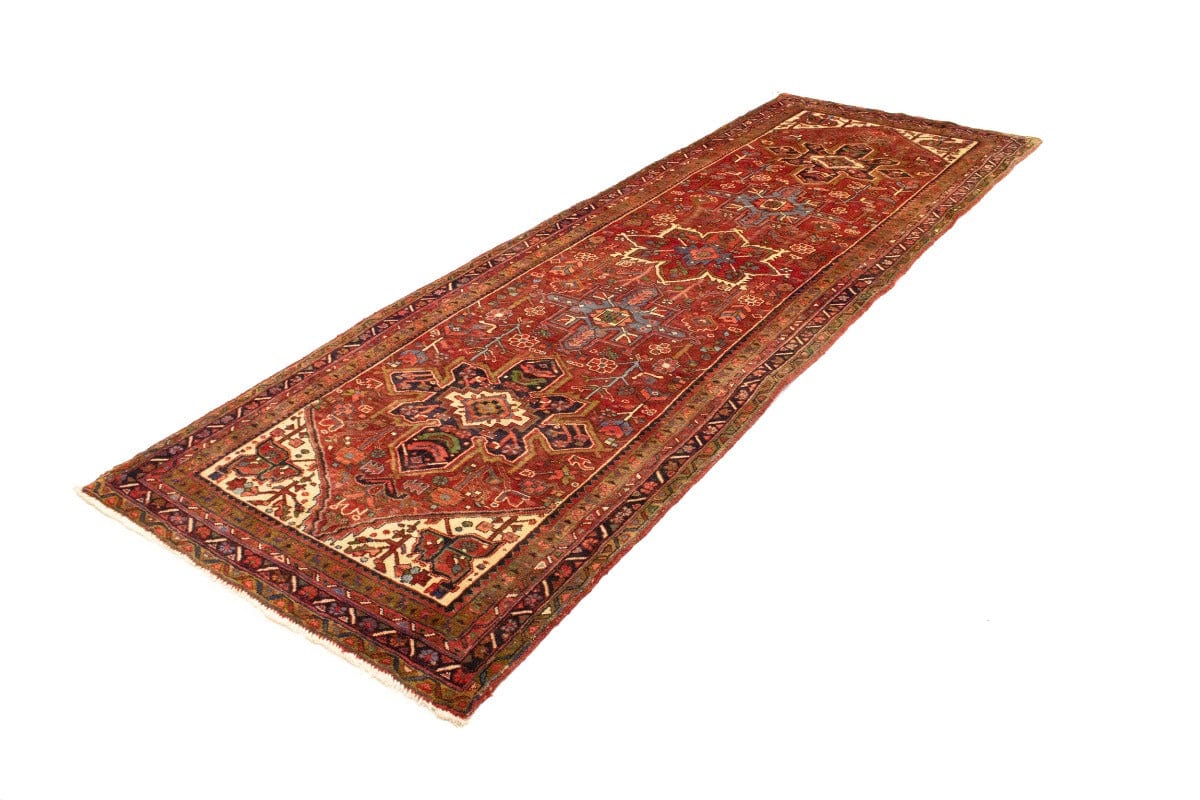 Semi Antique Red Traditional 4'5X12'8 Heriz Persian Runner Rug