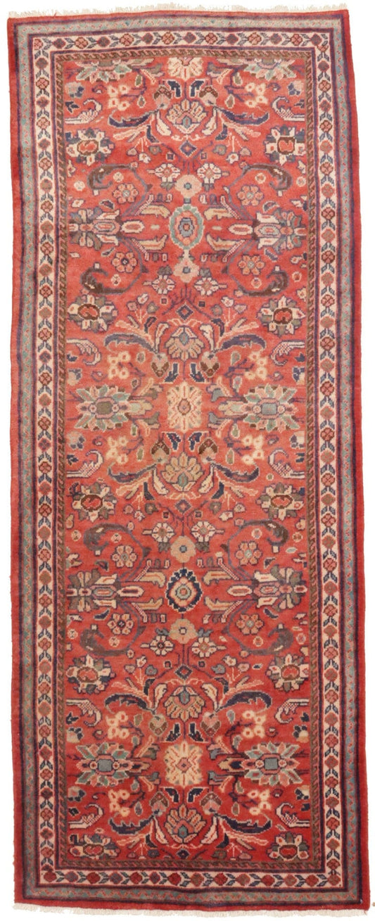 Semi Antique Red Floral 4X10 Mahal Persian Runner Rug