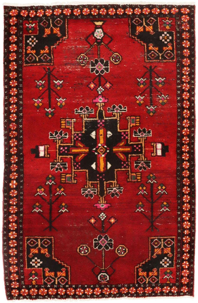 Semi Antique Red Floral 4X7 Ferdos Persian Rug