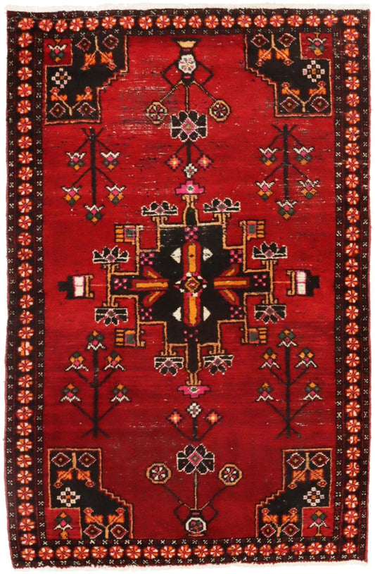 Semi Antique Red Floral 4X7 Ferdos Persian Rug