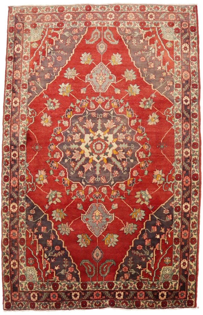 Semi Antique Floral Red 4'8X7'5 Tabriz Persian Rug