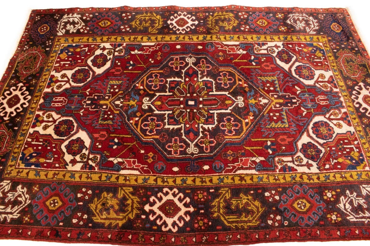 Vintage Red Geometric 5X7 Heriz Persian Rug