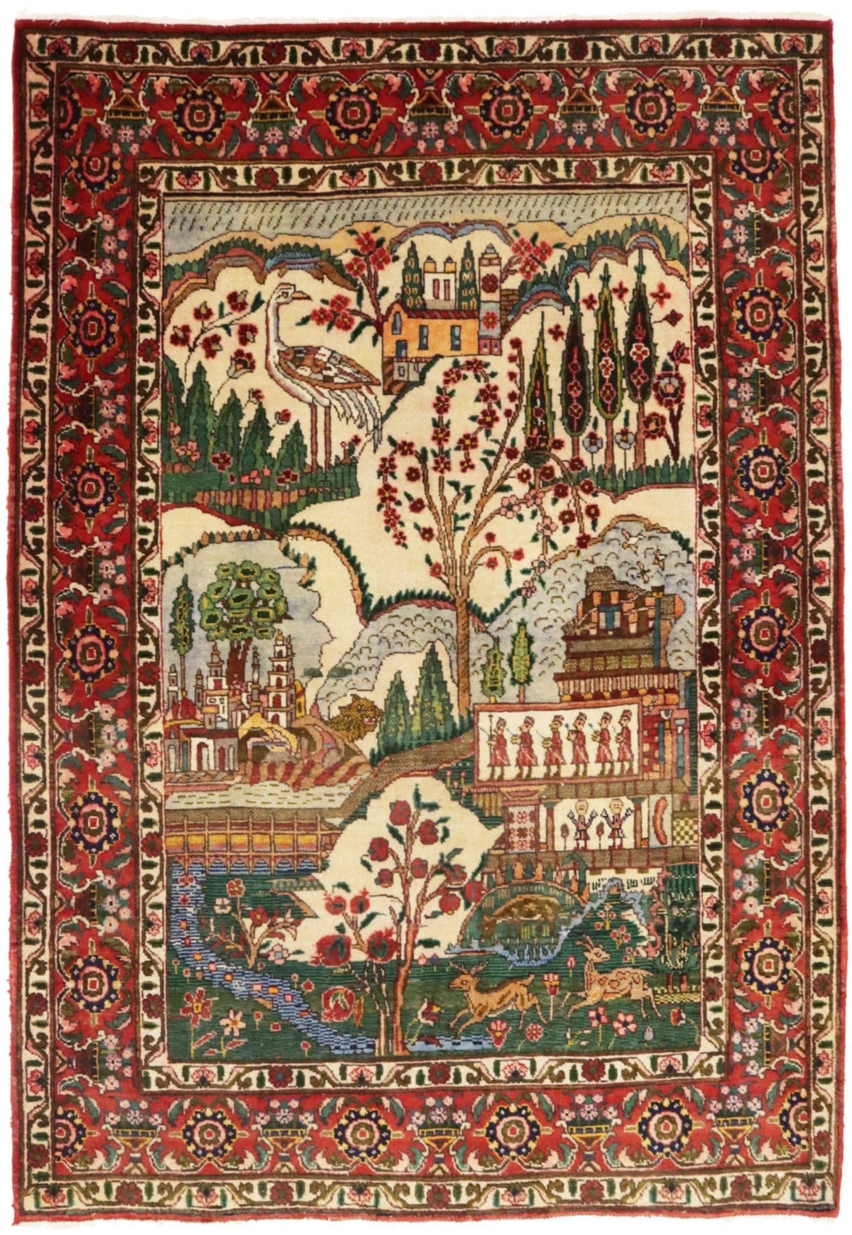 Semi Antique Pictorial 4'7X6'8 Tabriz Persian Rug