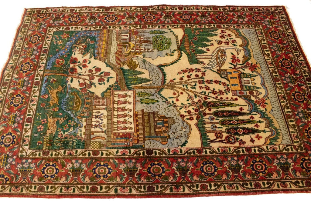 Semi Antique Pictorial 4'7X6'8 Tabriz Persian Rug