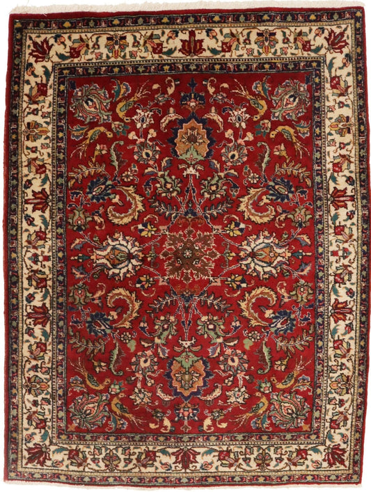 Semi Antique Red Traditional 4'7X6'3 Tabriz Persian Rug