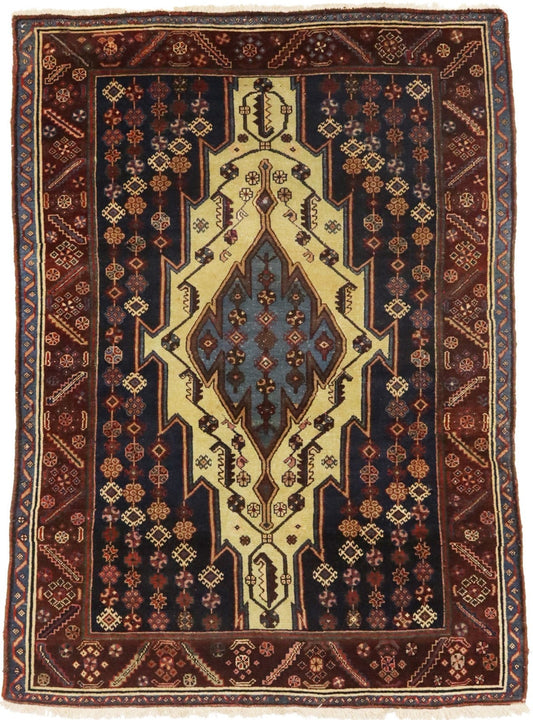 Antique Cream Tribal 4X6 Mazlaghan Persian Rug