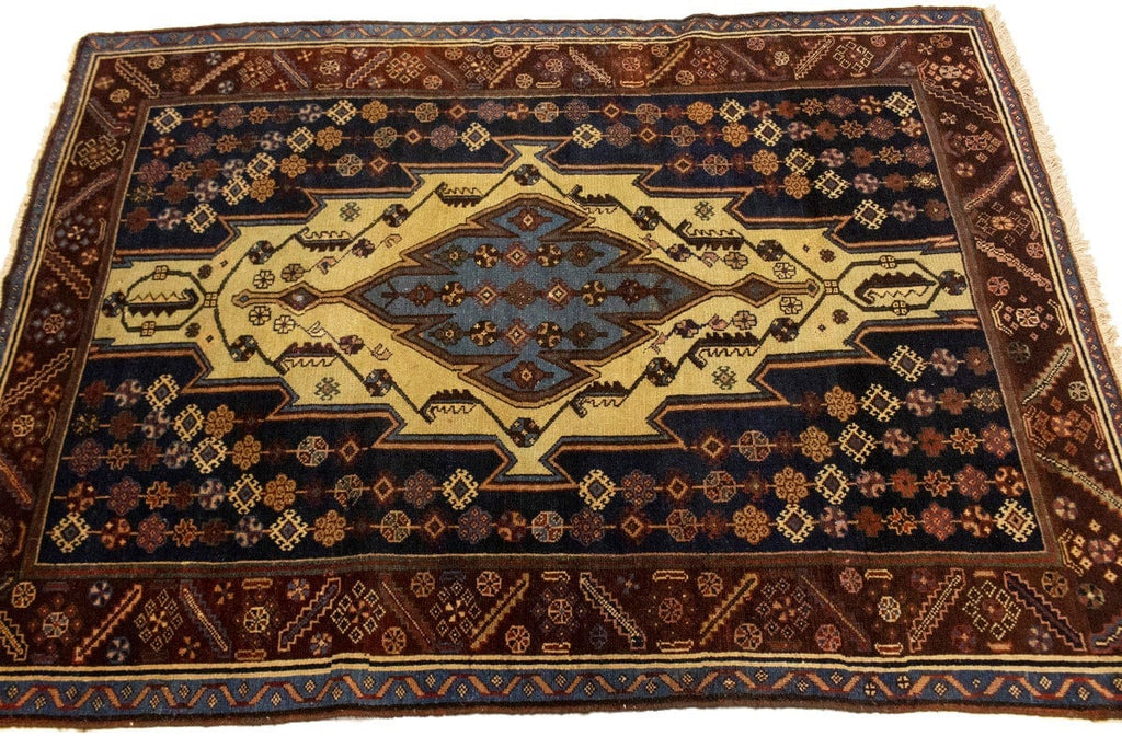 Antique Cream Tribal 4X6 Mazlaghan Persian Rug