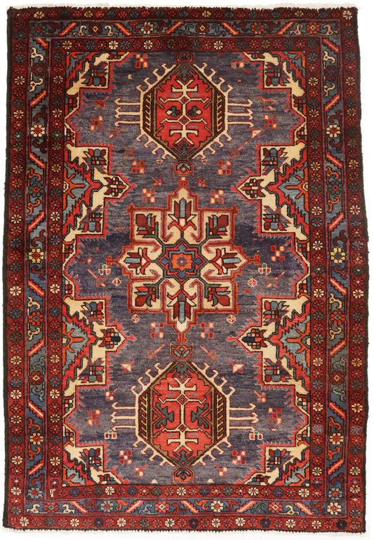 Vintage Purple Geometric 4X6 Karajeh Persian Rug