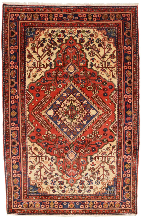 Vintage Orange-red Tribal 5X8 Nahavand Persian Rug