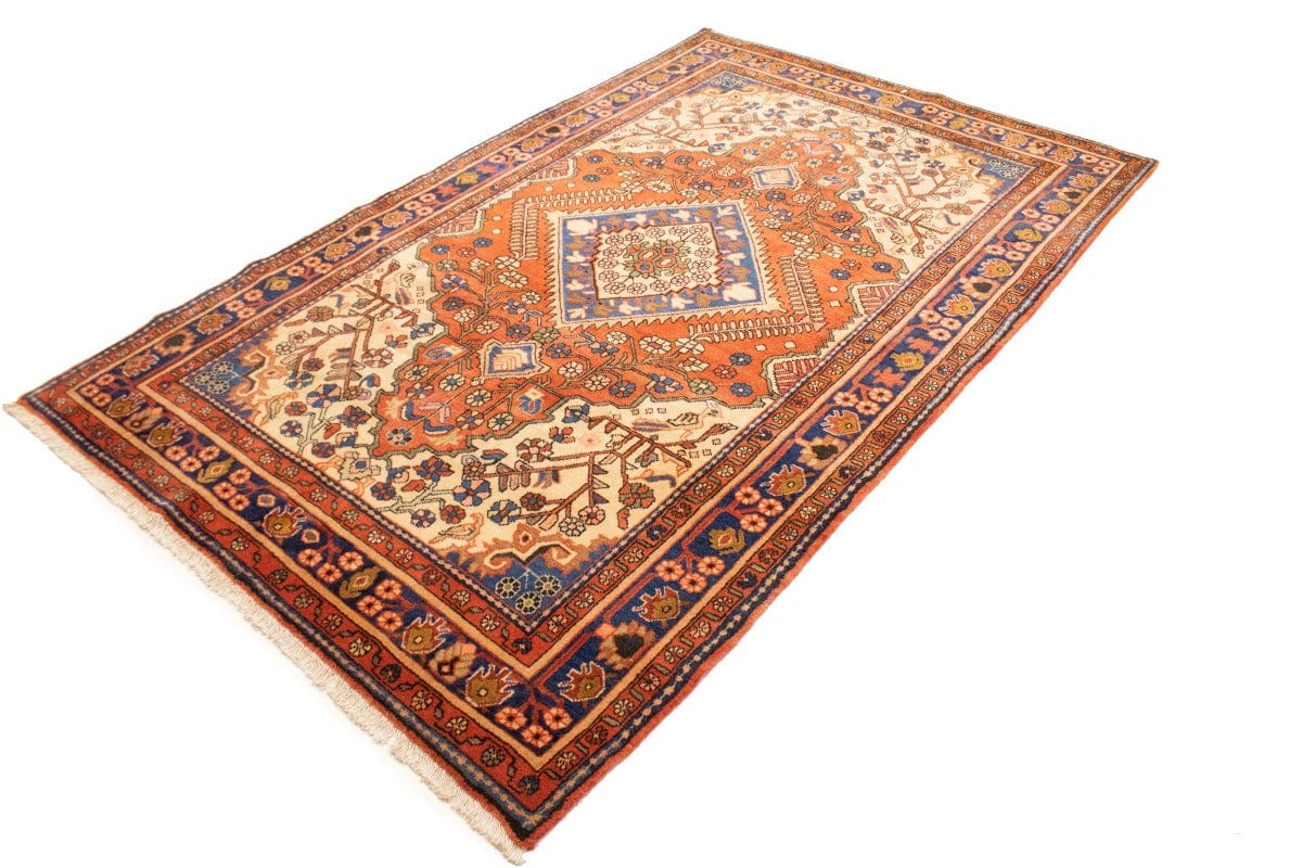 Vintage Orange-red Tribal 5X8 Nahavand Persian Rug