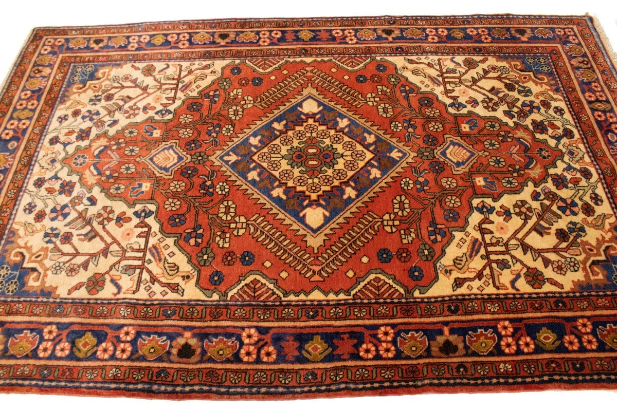 Vintage Orange-red Tribal 5X8 Nahavand Persian Rug