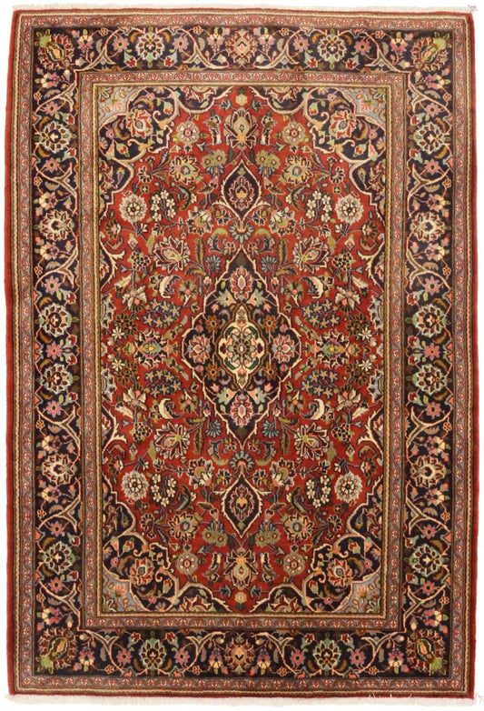 Vintage Red Traditional 4X6 Kashan Persian Rug