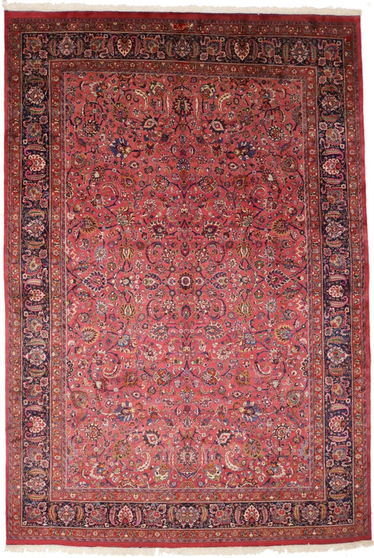 Vintage Rose Red Traditional 11X17 Mashad Persian Rug