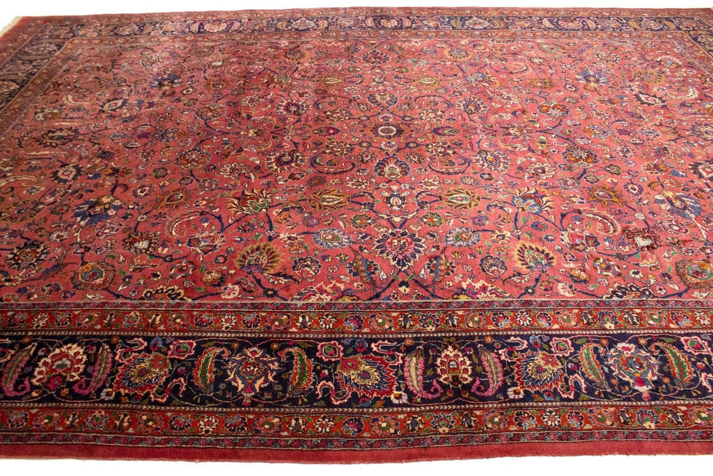 Vintage Rose Red Traditional 11X17 Mashad Persian Rug