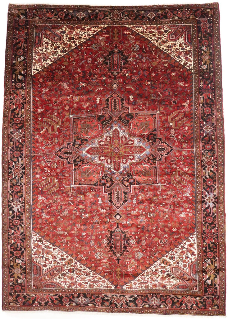 Vintage Rusty Red Geometric 11X15'5 Heriz Persian Rug