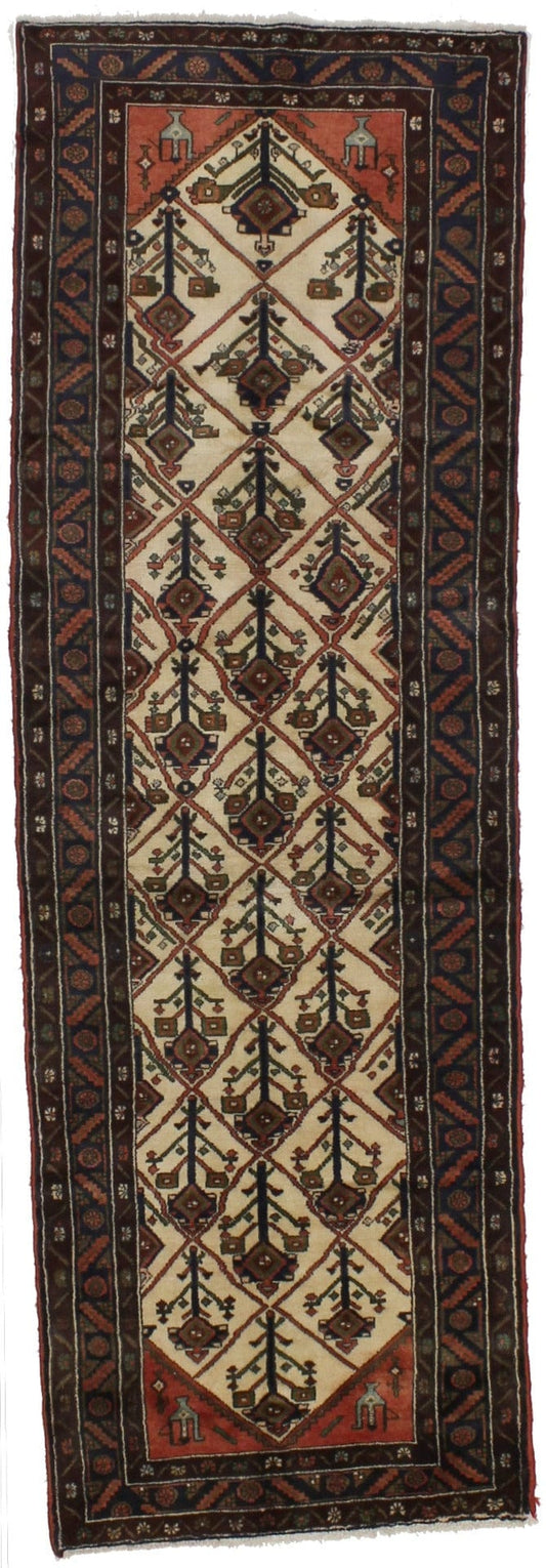 Semi Antique Beige Tribal 3X10 Hamedan Persian Runner Rug