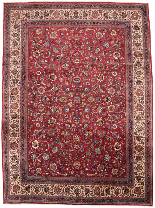 Vintage Red Traditional 11X15 Mashad Persian Rug