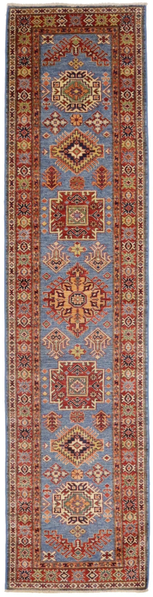 Blue Geometric 2'4X9'8 Kazak Pakistan Runner Rug