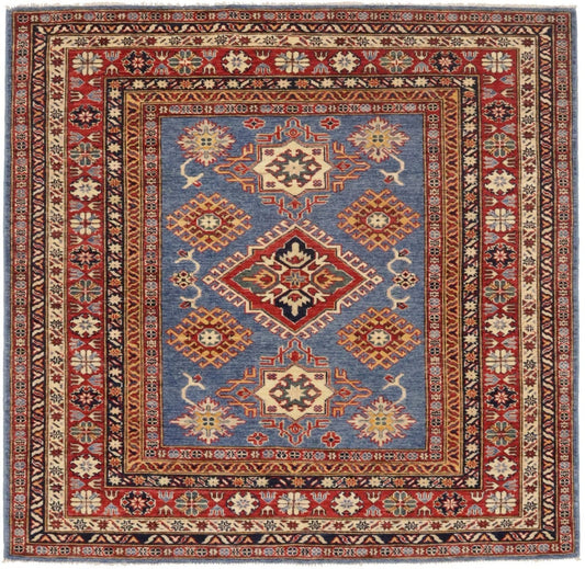 Blue-gray Geometric 5X5 Kazak Pakistan Square Rug